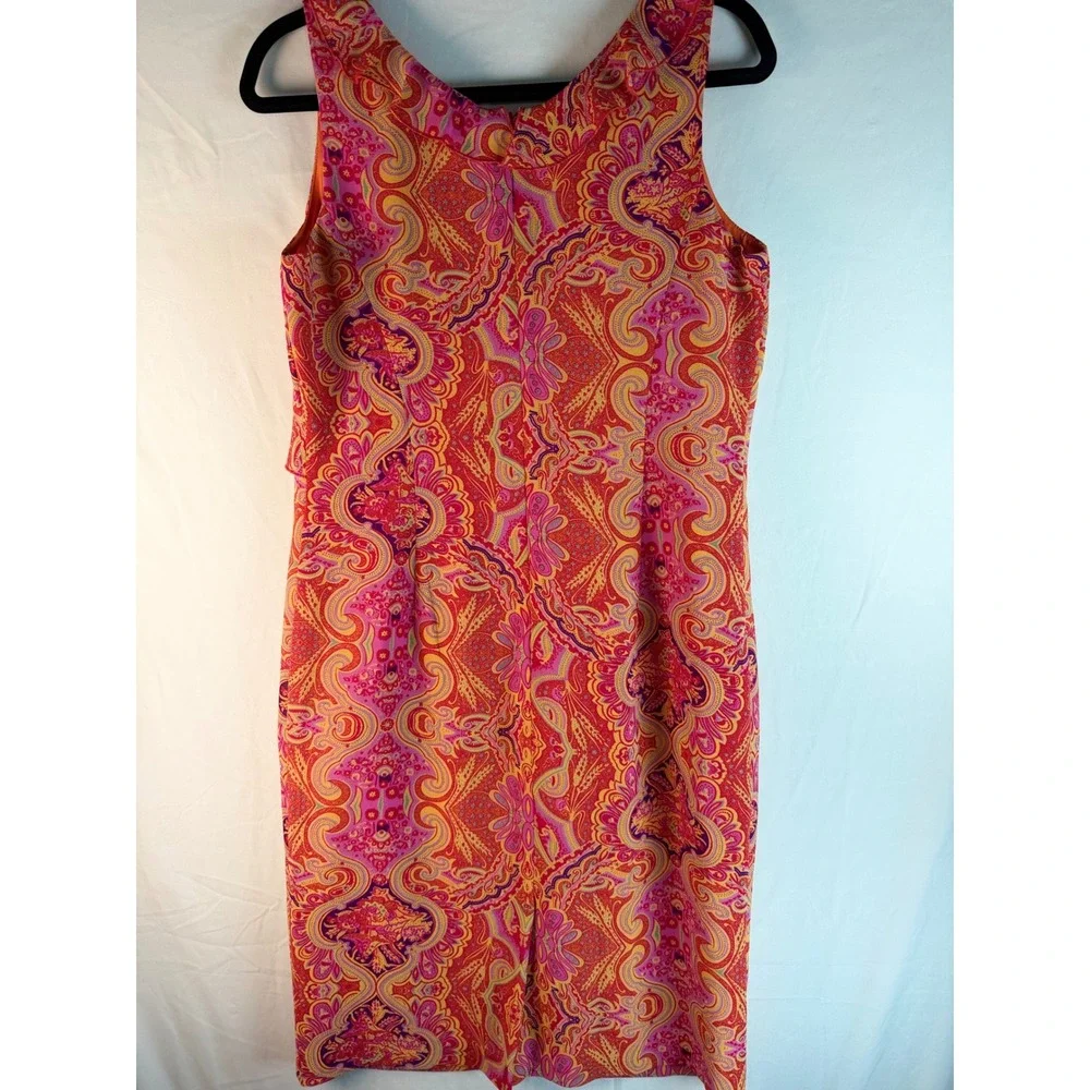 Vibrant Bianca Nygard Orange Pink Paisley Medallion V-Neck Sheath Dress Sz 8 - Picture 5 of 7